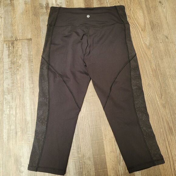 Lululemon Power Lines 21” Crop Leggings Women’s 12 Black Reflective Mid Rise - Picture 3 of 7